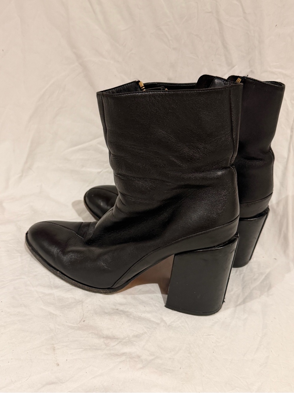 Dear Frances Black Leather Mid-Calf Block Heel Boots made In Italy
